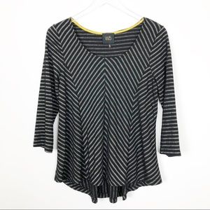 Anthropologie W5 Striped 3/4 Sleeve Panel Top Sz M